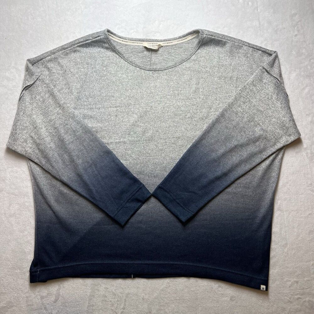 Lucky Brand Women’s Long Sleeve Sweatshirt  Top Ombré Gray Blue Soft Size L